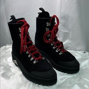 Off-White Black Combat Boots with Red Laces